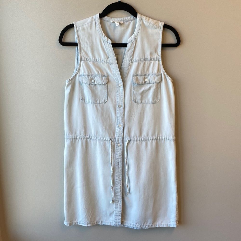 Joie Soft chambray mini dress XS tie at waist sleeveless